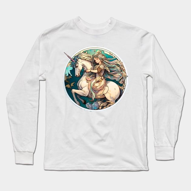 The Last Unicorn - A Majestic and Colorful Fantasy Art Print Long Sleeve T-Shirt by laverdeden